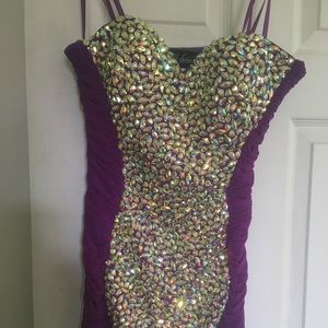 Short purple pleated party/ prom dress